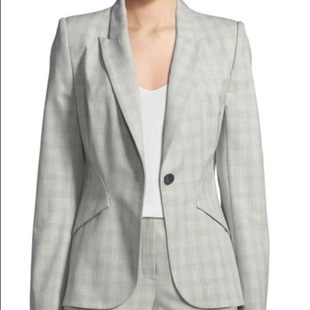 NWT Elie Tahari Allegra Jacket - Gray Plaid One Button Blazer